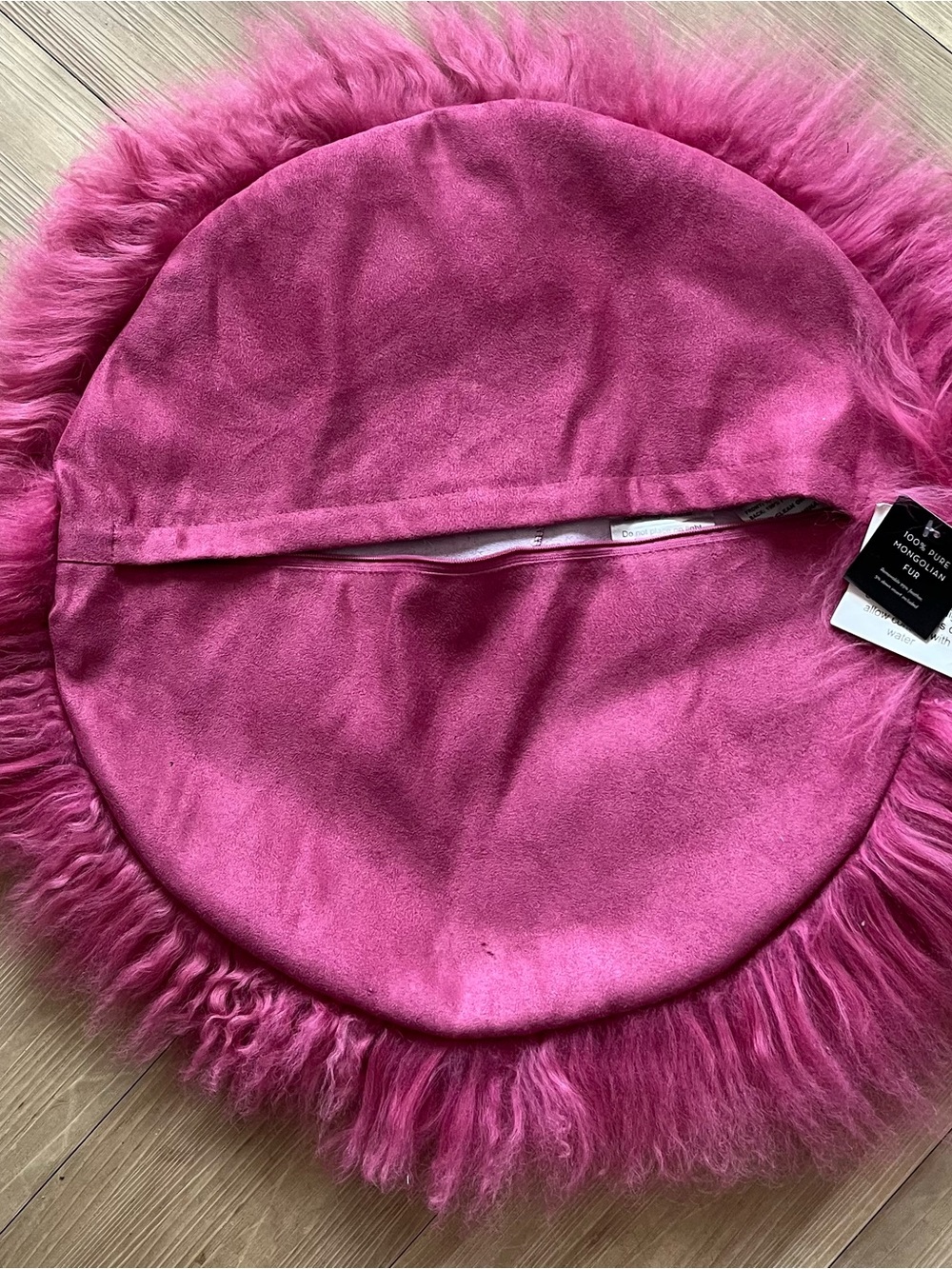 Z Gallerie Genuine Mongolian Lamb Fur Round Pillow Cover 18” Fuchsia Pink Luxury - Picture 4 of 9
